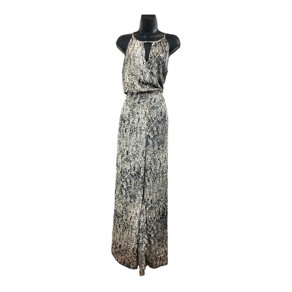Bar III snakeprint silk look sleeveless key hole cutout jumpsuit size large new